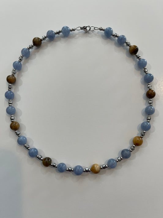 Hormone in balance Necklace 18” (aquamarine and tiger’s eye)